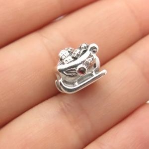925 Sterling Silver PANDORA Christmas Sleigh Bead Charm Holly Garnet 790562GA 🎅